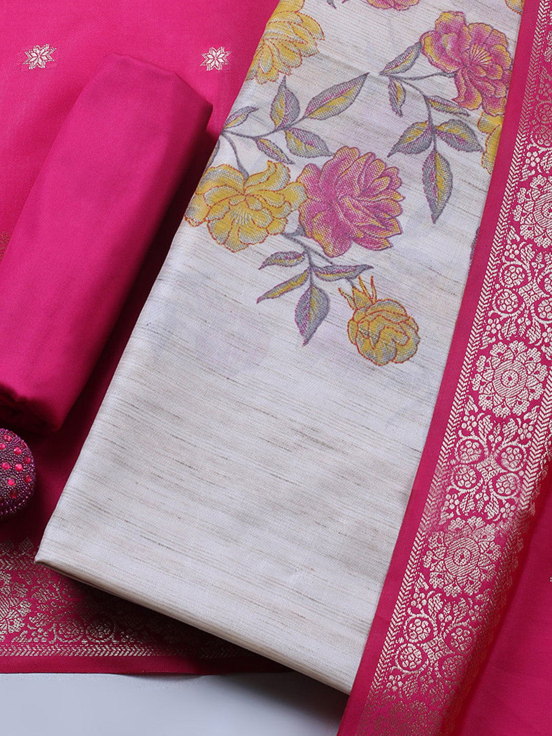 Banarasi Chanderi Unstitched Suit With Pant &amp; Dupatta