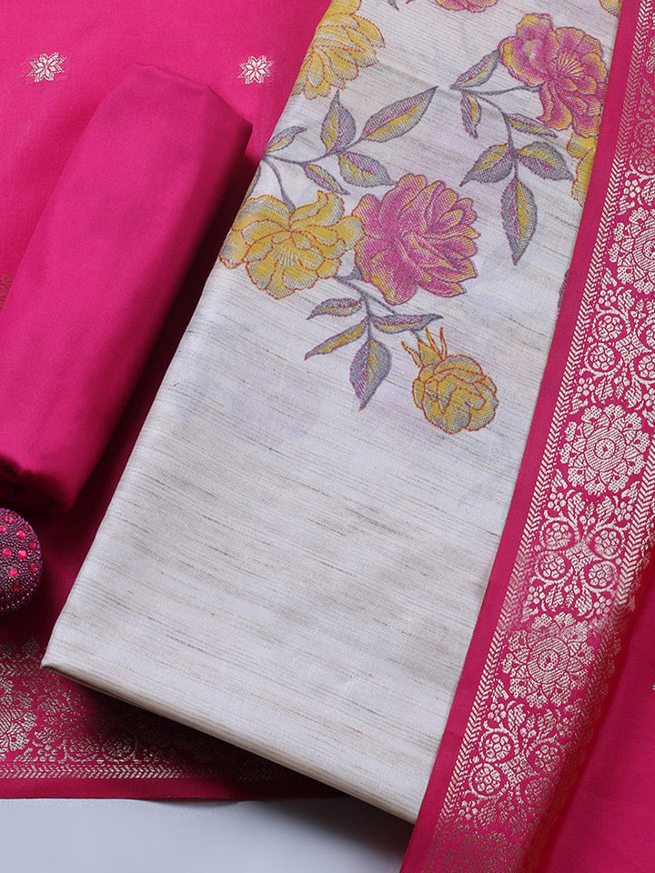 Banarasi Chanderi Unstitched Suit With Pant &amp; Dupatta
