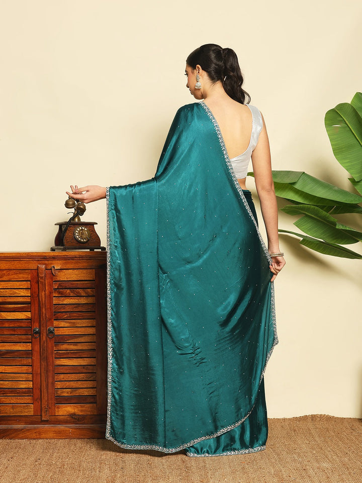 Stone &amp; Mirror Embellished Chinon Saree