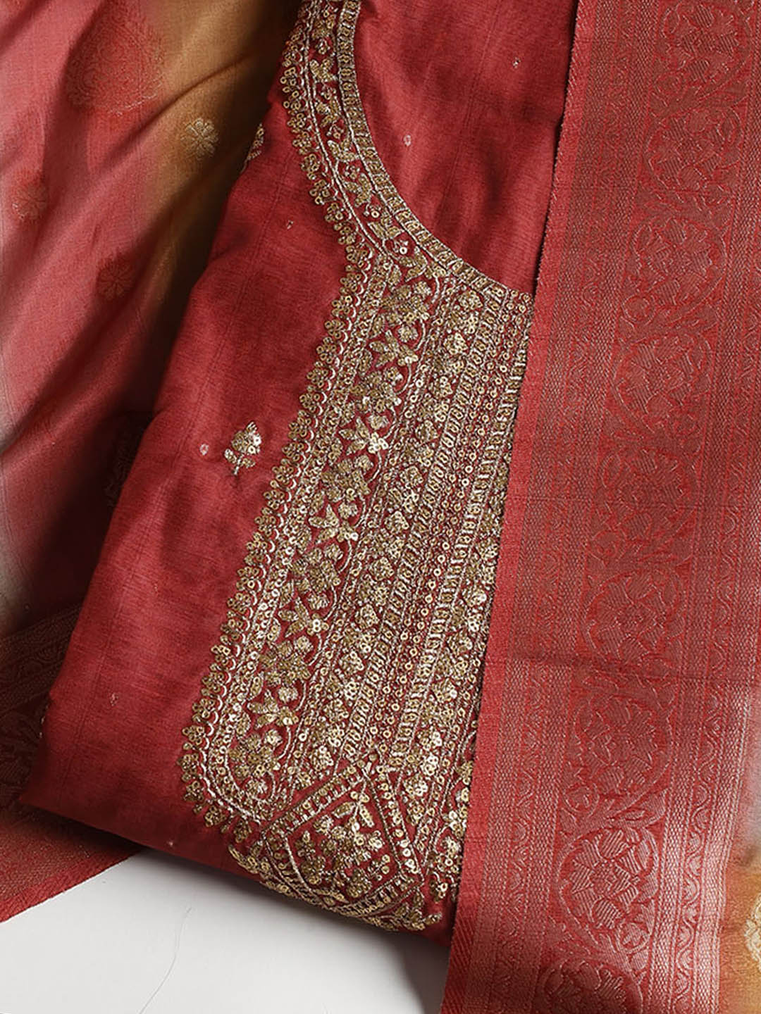 Sequence Work Chanderi Unstitched Suit With Dupatta
