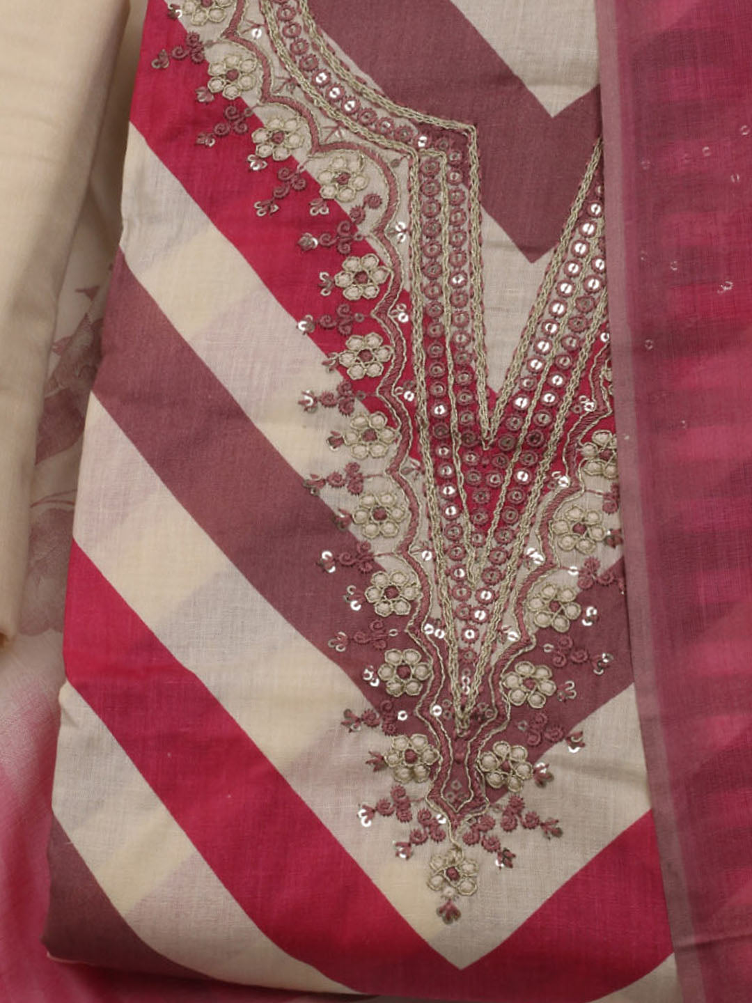 Printed Cotton Blend Unstitched Suit With Dupatta