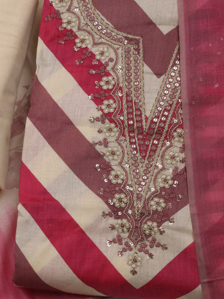 Printed Cotton Blend Unstitched Suit With Dupatta