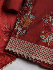 Embroidered Chanderi Unstitched Suit With Dupatta