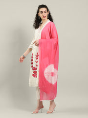 Neck Embroidered Cotton Blend Kurta With Pants & Dupatta