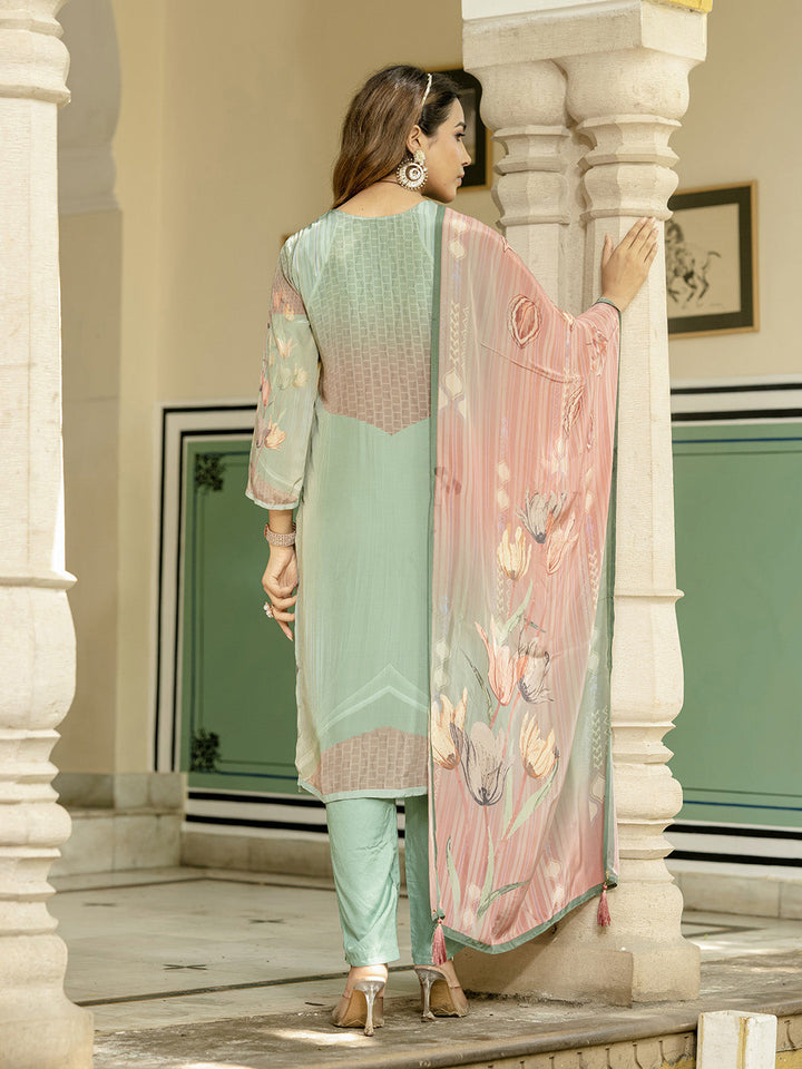 Printed Crepe Kurta With Pant &amp; Dupatta