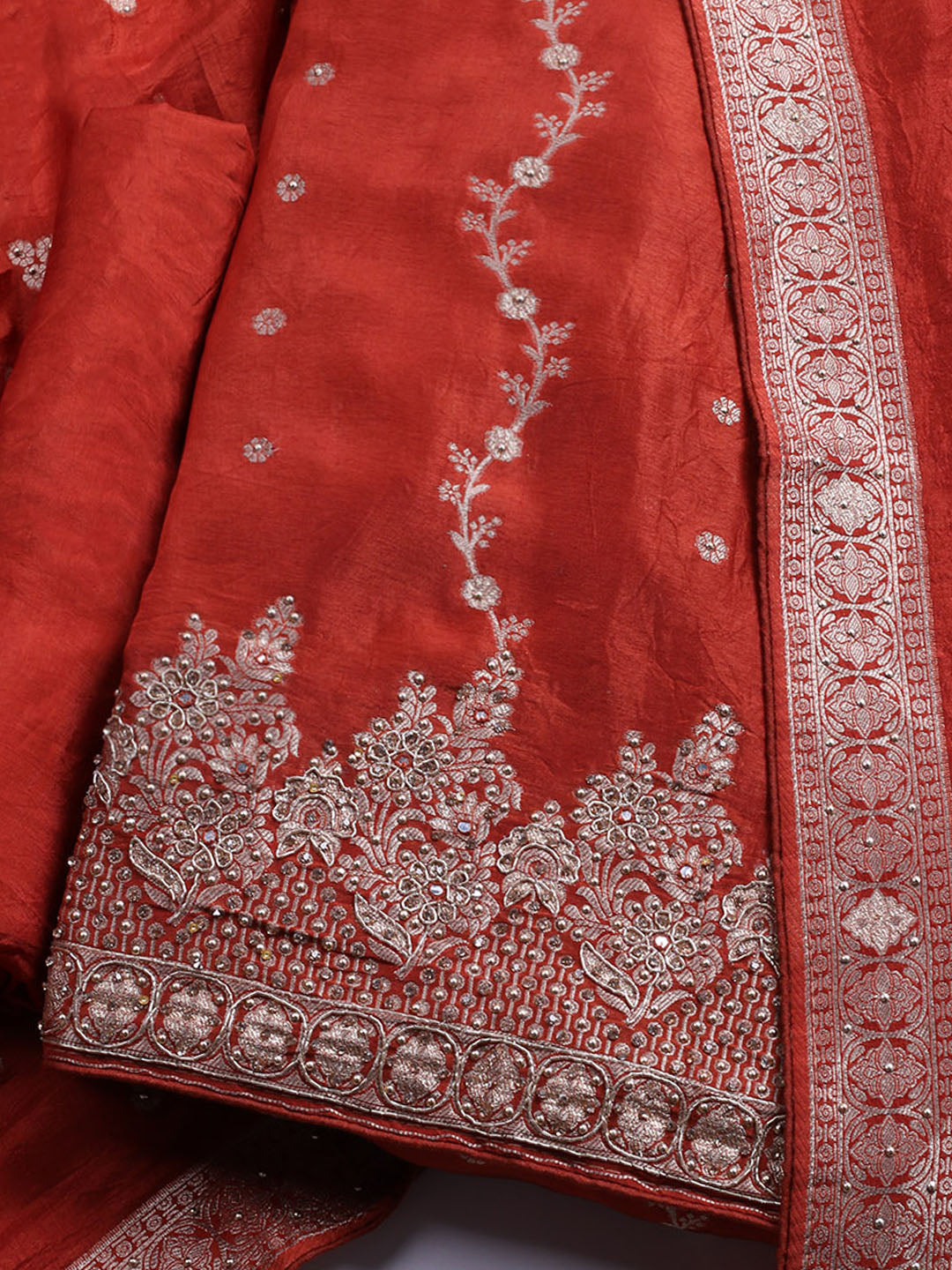Embroidered Art Silk Unstitched Suit With Dupatta