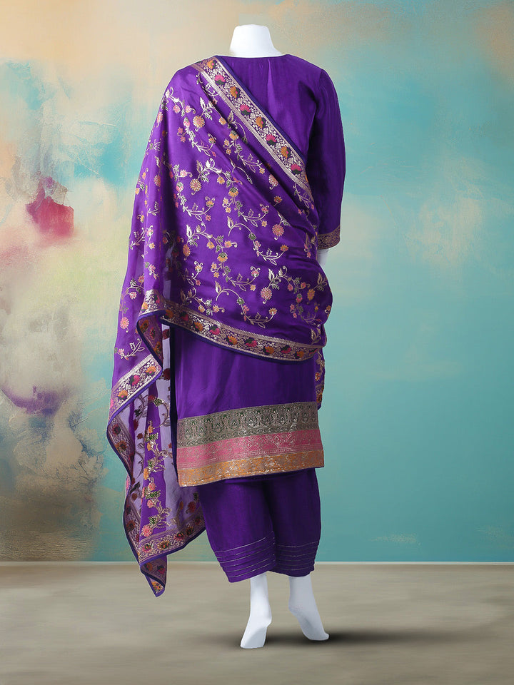 Embroidered Cotton Blend Stitched Kurta With Pant &amp; Dupatta
