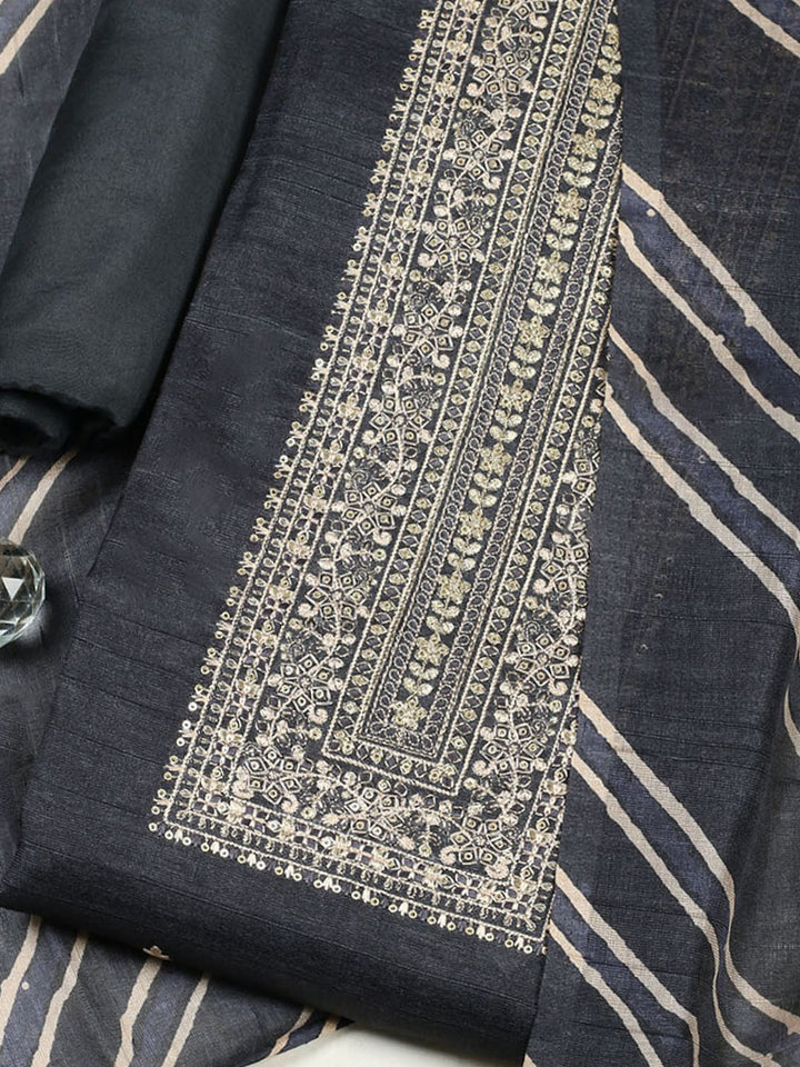 Embroidered Chanderi Unstitched Suit With Pant &amp; Dupatta