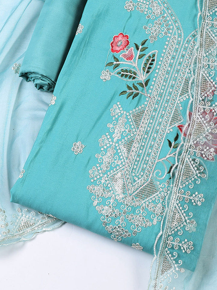 Neck Embroidered Chanderi Unstitched Suit With Dupatta