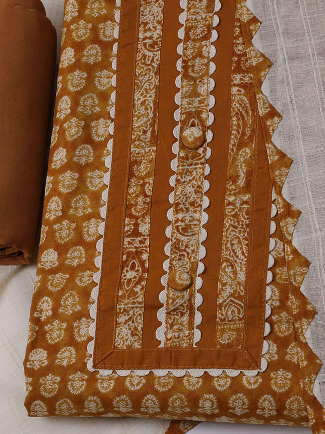 Printed Cotton Blend Unstitched Suit With Dupatta