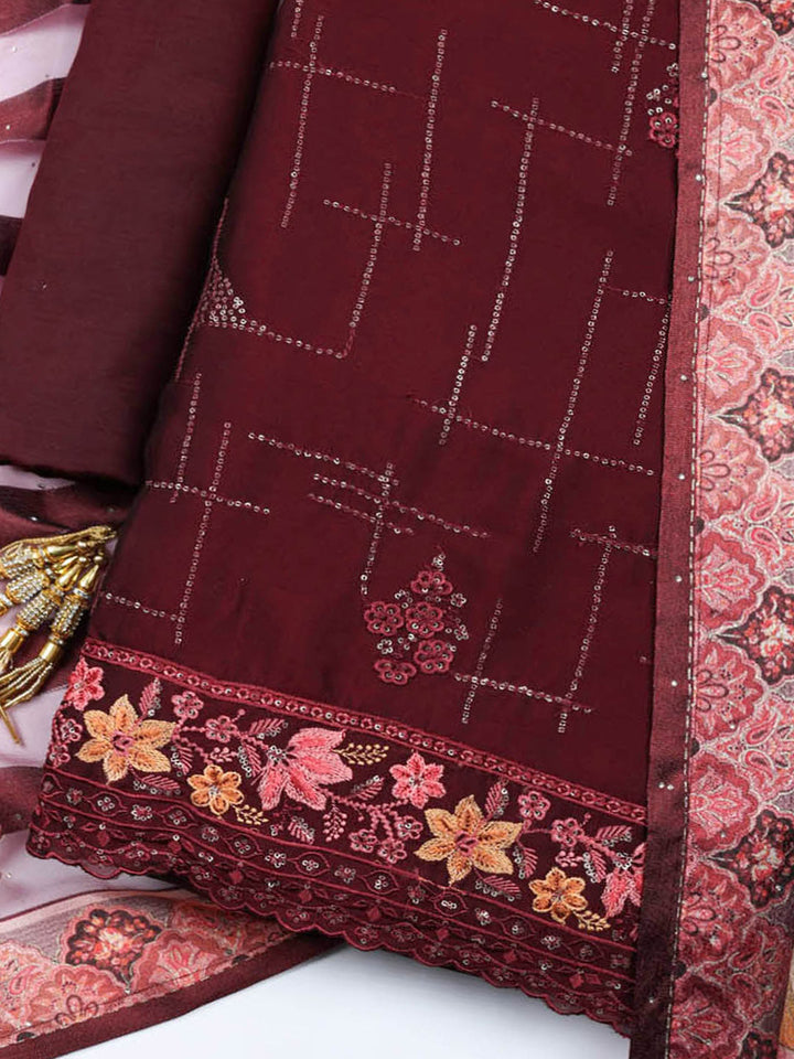 Woven Design Georgette Unstitched Suit With Pant &amp; Dupatta