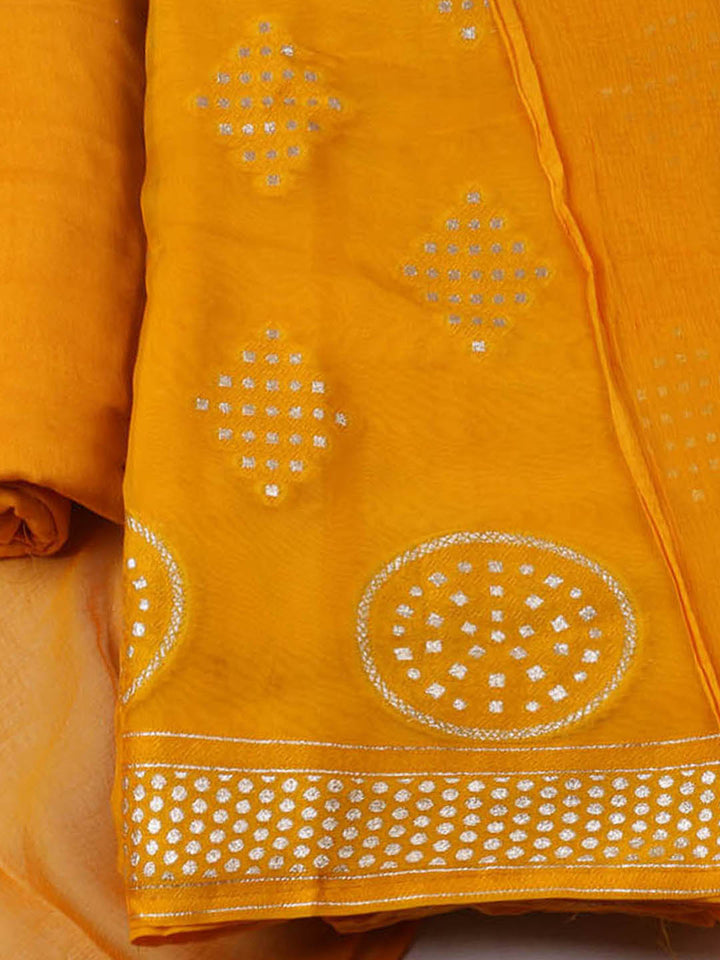 Embroidered Chanderi Unstitched Suit With Pant &amp; Dupatta