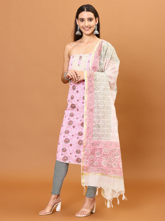 Printed Cotton Unstitched Suit With Dupatta