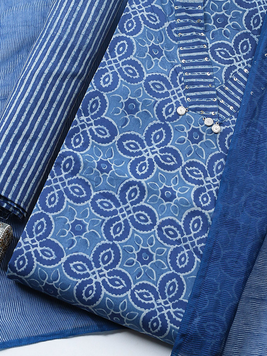 Embroidered Cotton Blend Unstitched Suit With Pant &amp; Dupatta