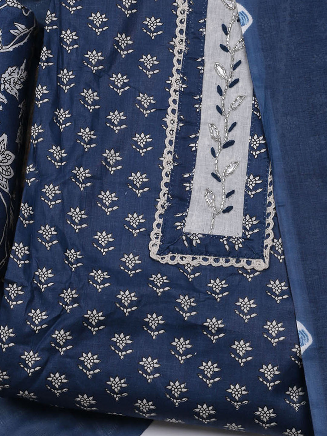 Printed Cotton Blend Unstitched Suit With Dupatta