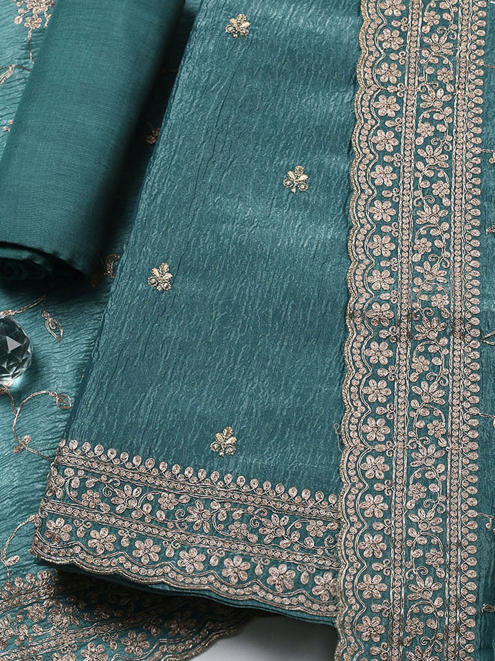 Woven Design Chanderi Unstitched Suit With Pant &amp; Dupatta