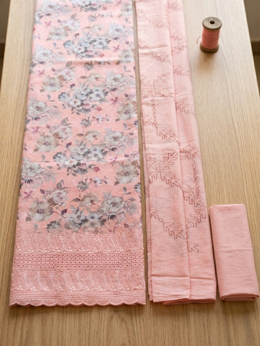 Printed Cotton Blend Unstitched Suit With Pant &amp; Dupatta