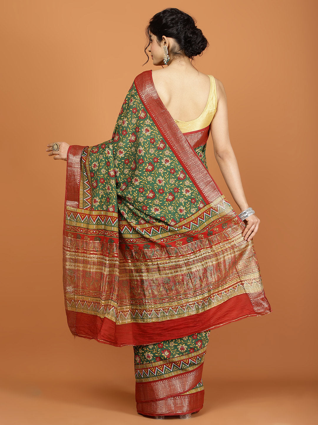 Floral Zari Border Printed Art Silk Woven Saree