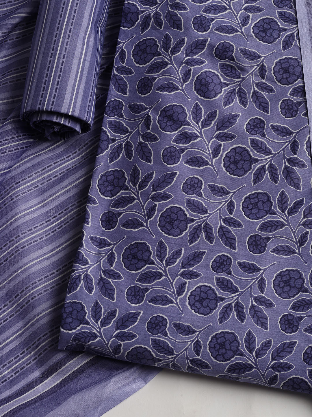 Printed Cotton Blend Unstitched Suit With Dupatta