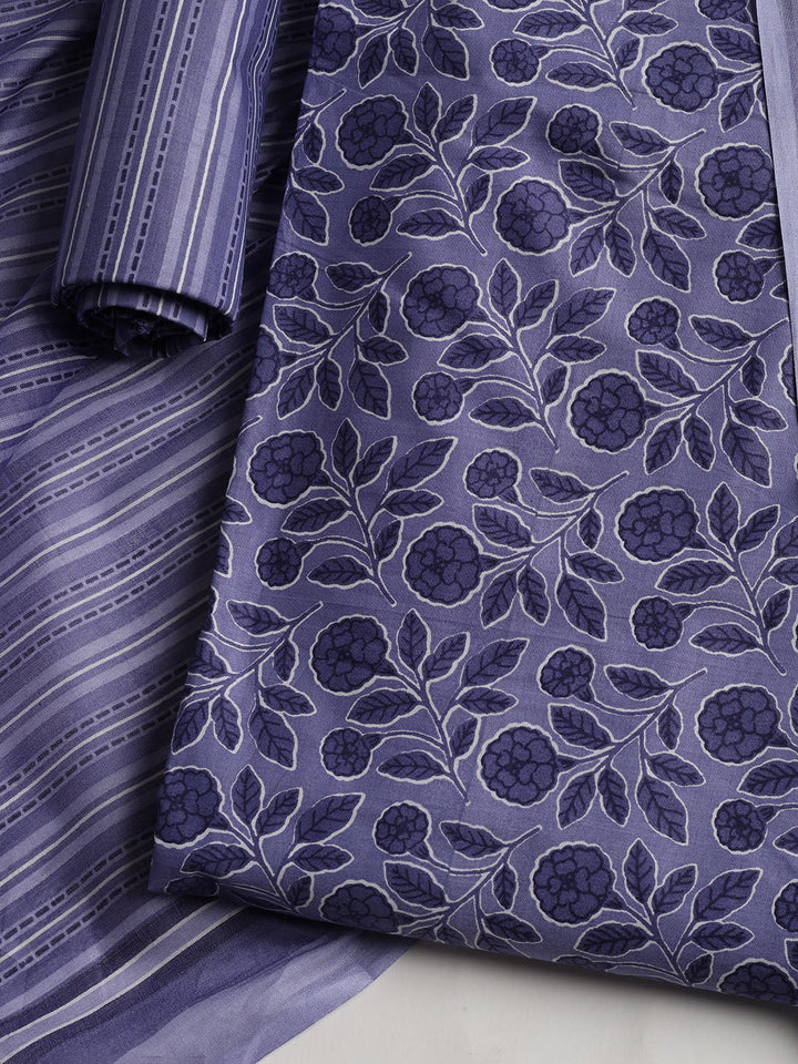 Printed Cotton Blend Unstitched Suit With Dupatta