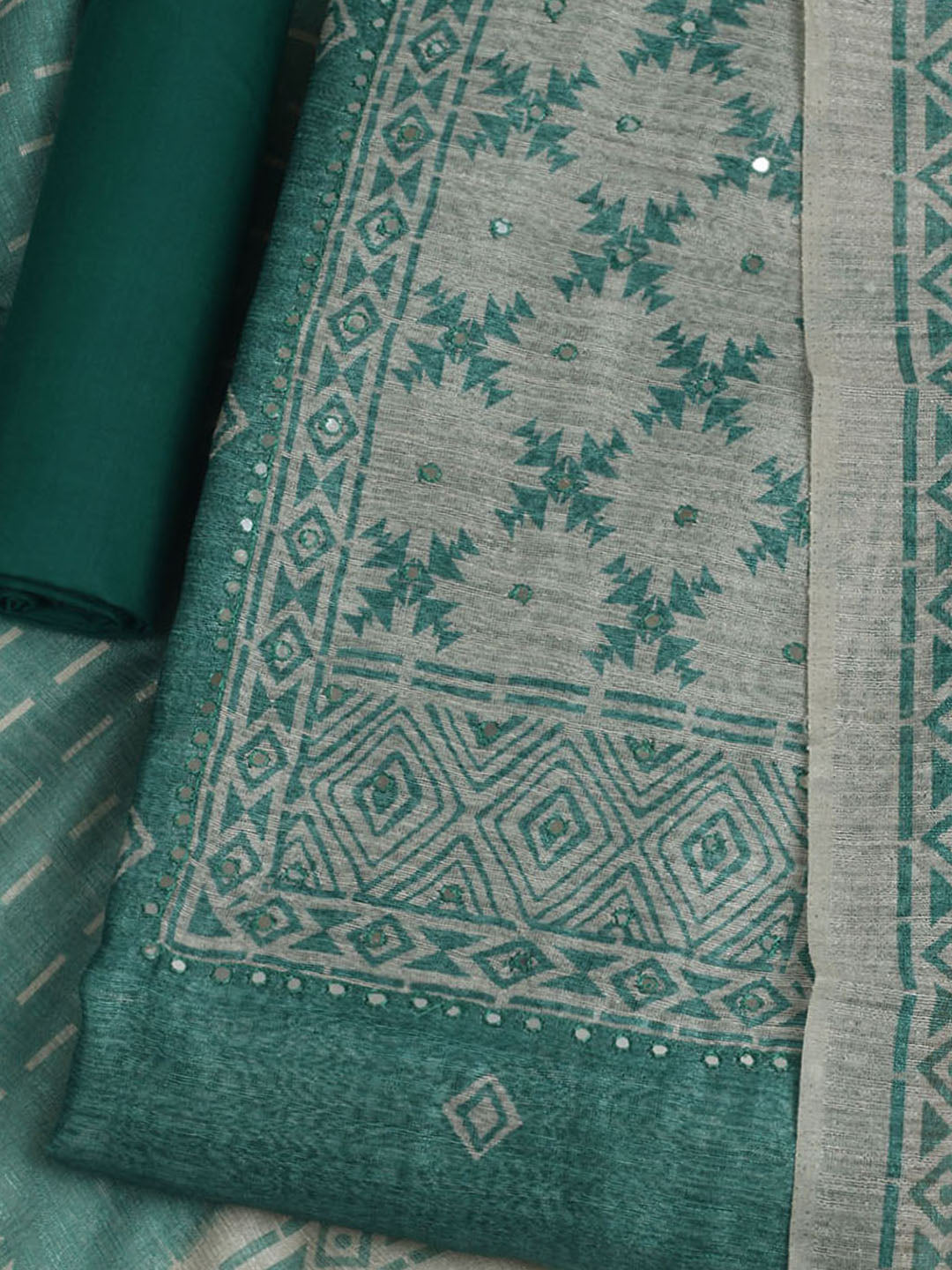 Printed Chanderi Unstitched Suit With Pant &amp; Dupatta
