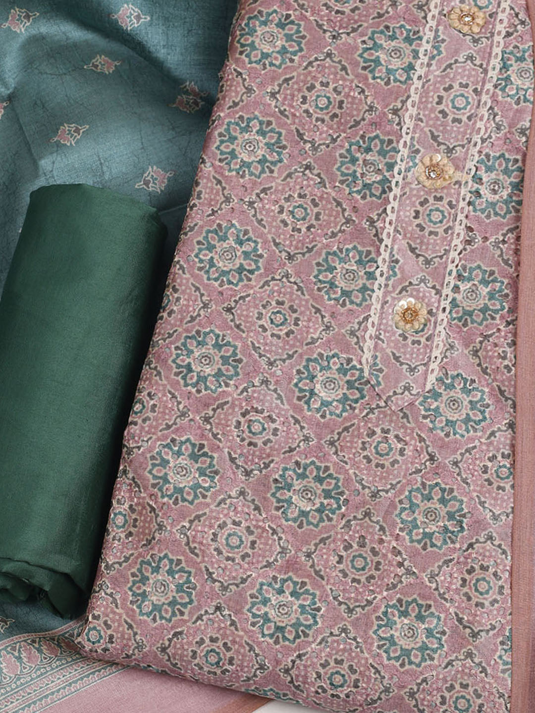 Printed Cotton Unstitched Suit With Pant &amp; Dupatta