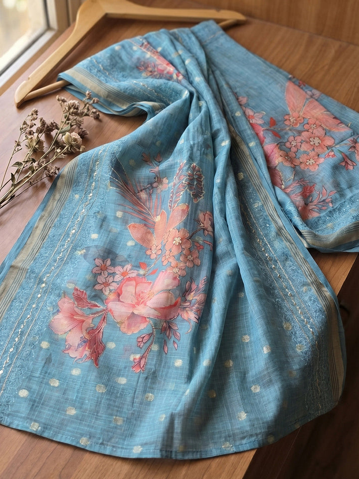 Printed Tissue Unstitched Suit With Pant &amp; Dupatta