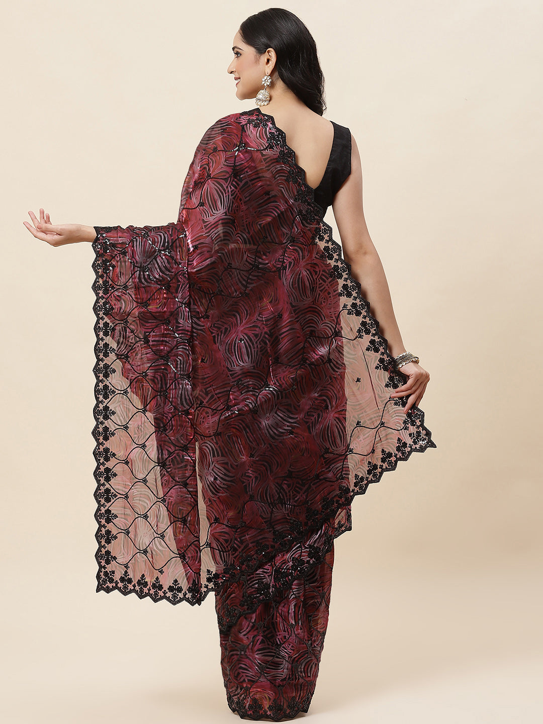 Printed Satin Saree - Meena bazaar