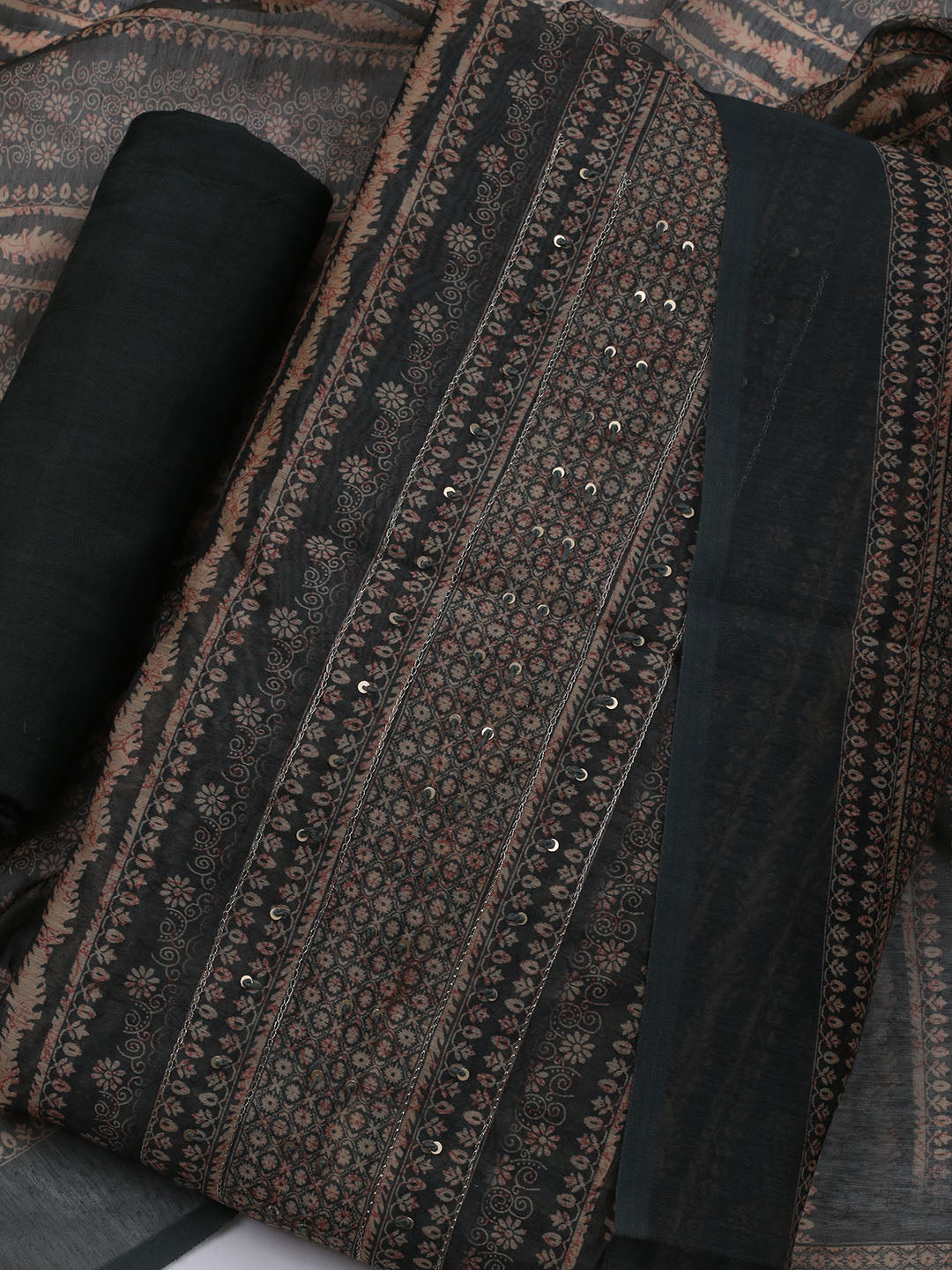 Printed Chanderi Unstitched Suit With Dupatta