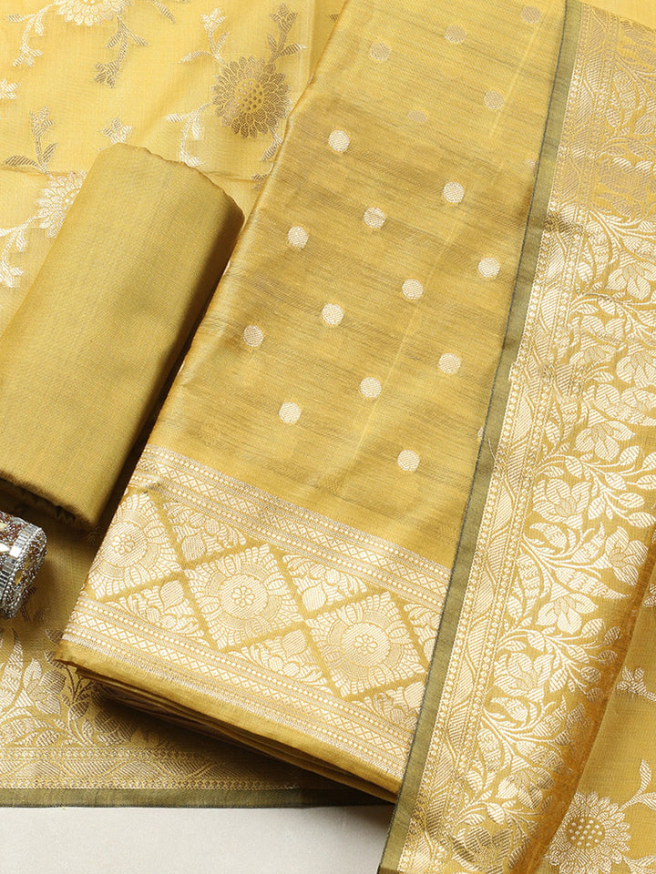 Woven Design Chanderi Unstitched Suit With Pant &amp; Dupatta