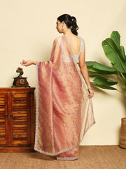Cut Work Embellished Tissue Pink Lavender Saree