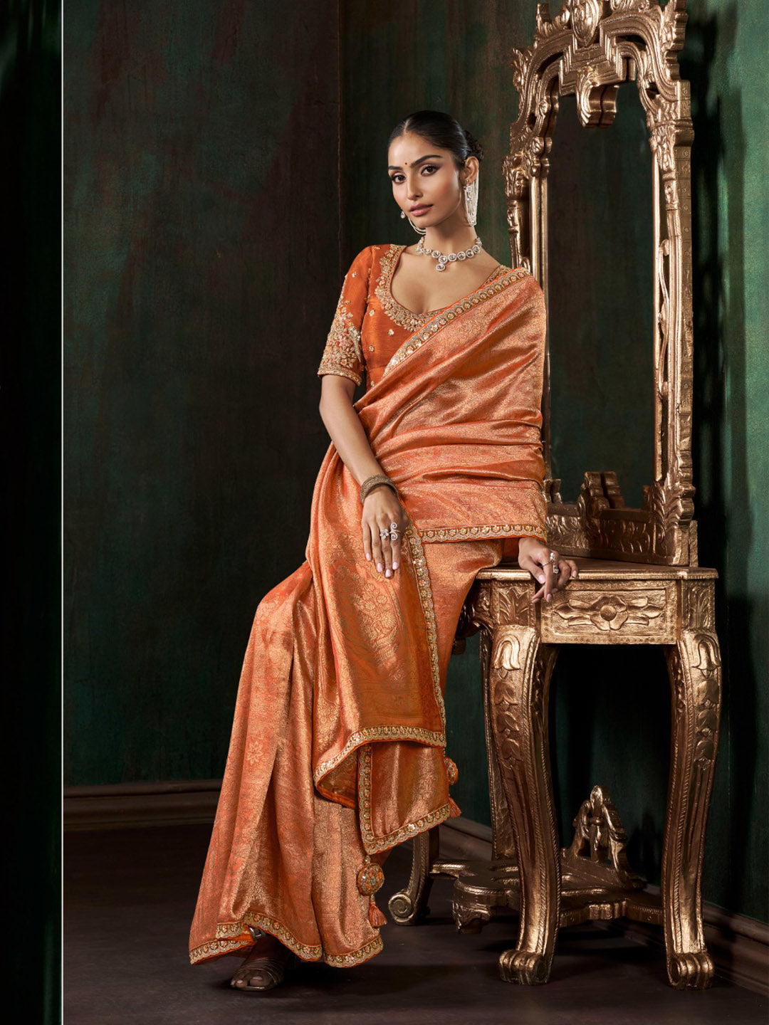 Woven Design &amp; Embroidered Border Art Silk Saree