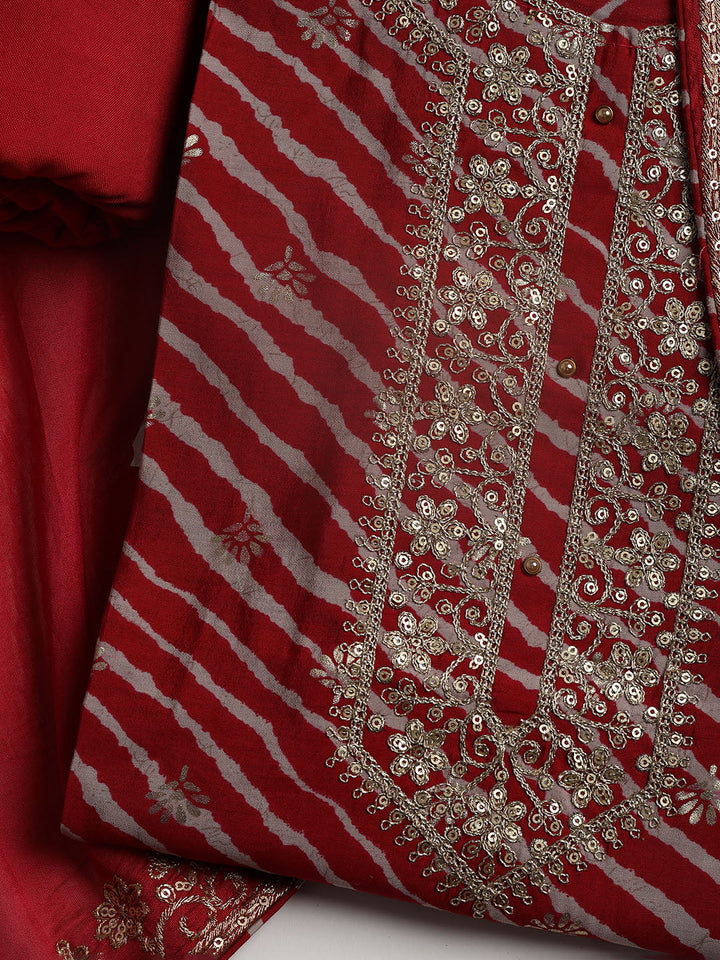 Neck Embroidered Cotton Blend Unstitched Suit With Dupatta