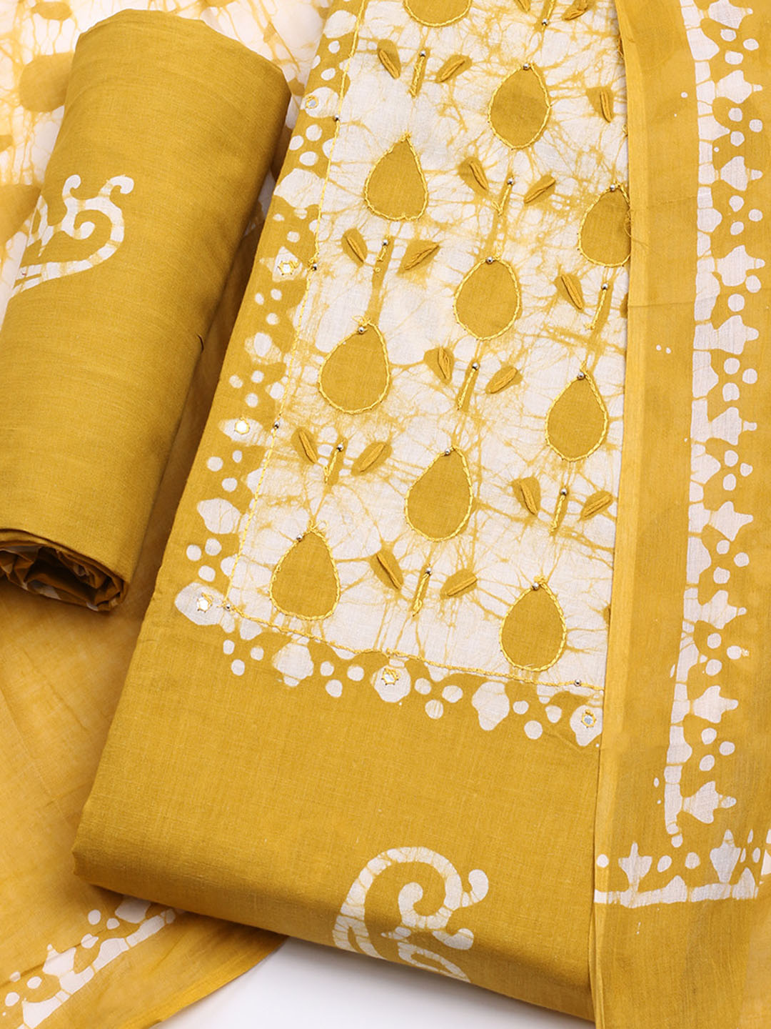 Printed Cotton Blend Unstitched Kurta With Pant &amp; Dupatta