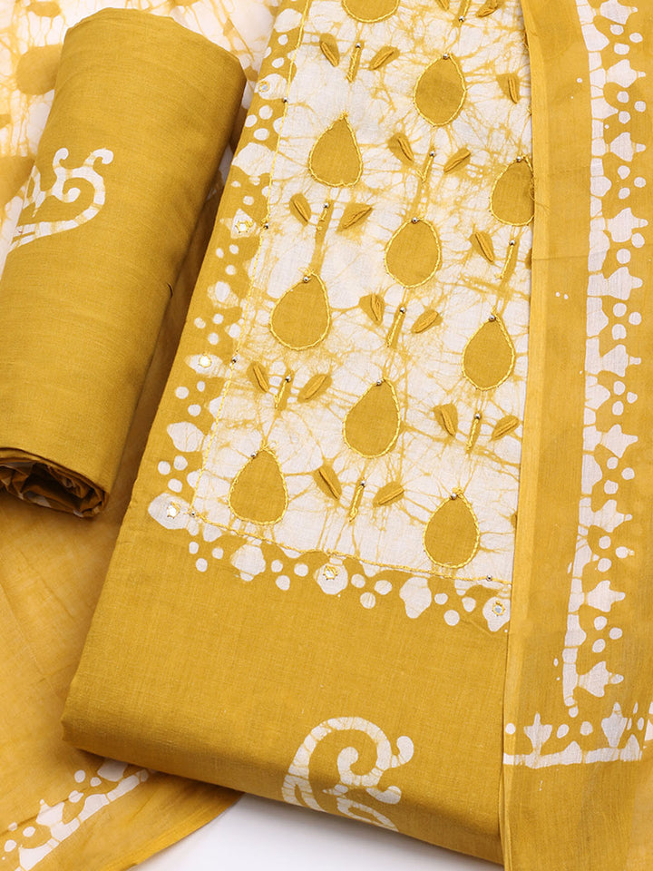 Printed Cotton Blend Unstitched Kurta With Pant &amp; Dupatta