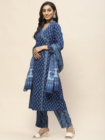 Printed Cotton Suit Set With Dupatta