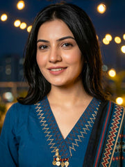 Embroidered Cotton Blend Kurta With Pant & Dupatta