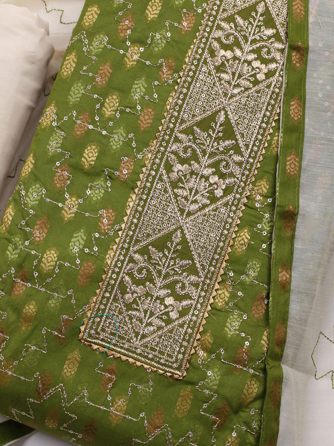 Neck Embroidered Cotton Blend Unstitched Suit With Dupatta