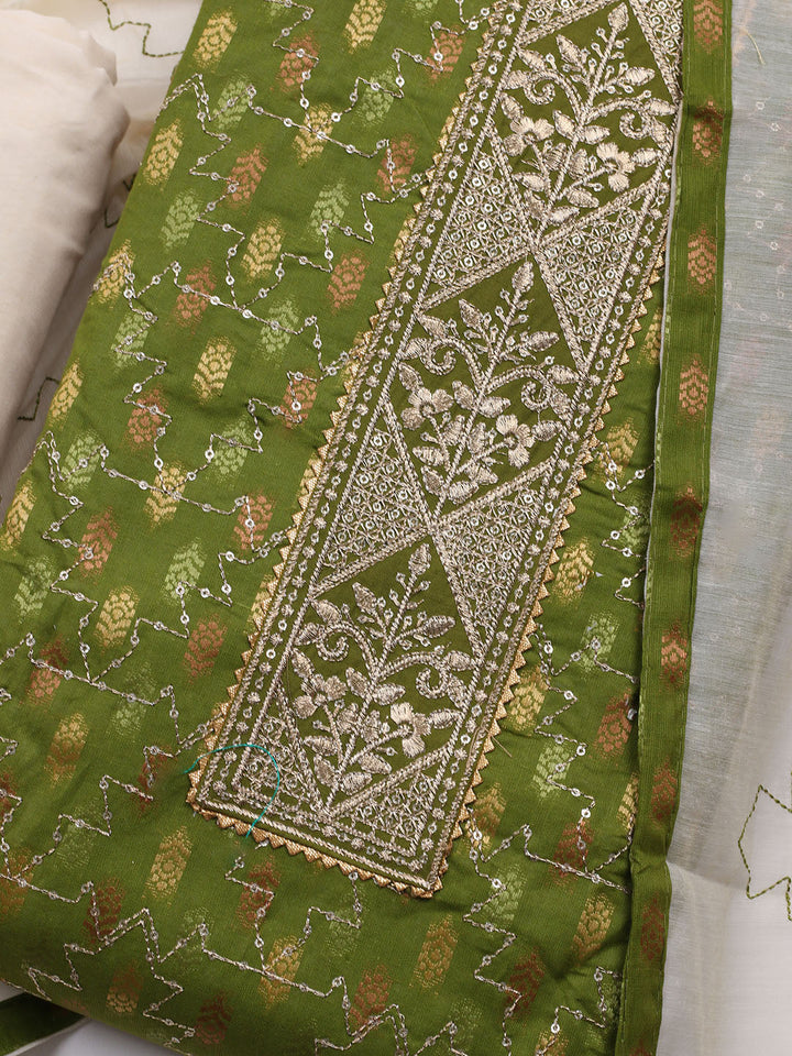Neck Embroidered Cotton Blend Unstitched Suit With Dupatta