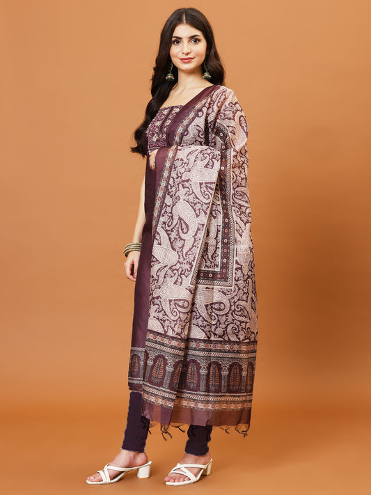 Kantha Work Chanderi Unstitched Suit With Dupatta