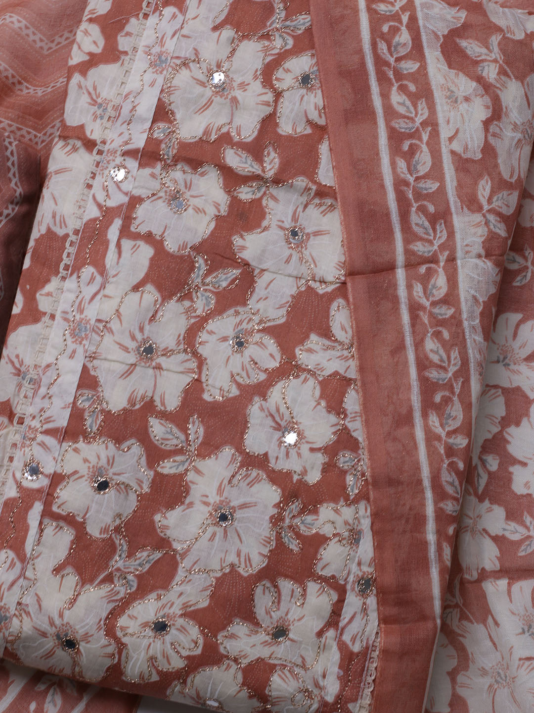 Printed Cotton Blend Unstitched Suit With Dupatta