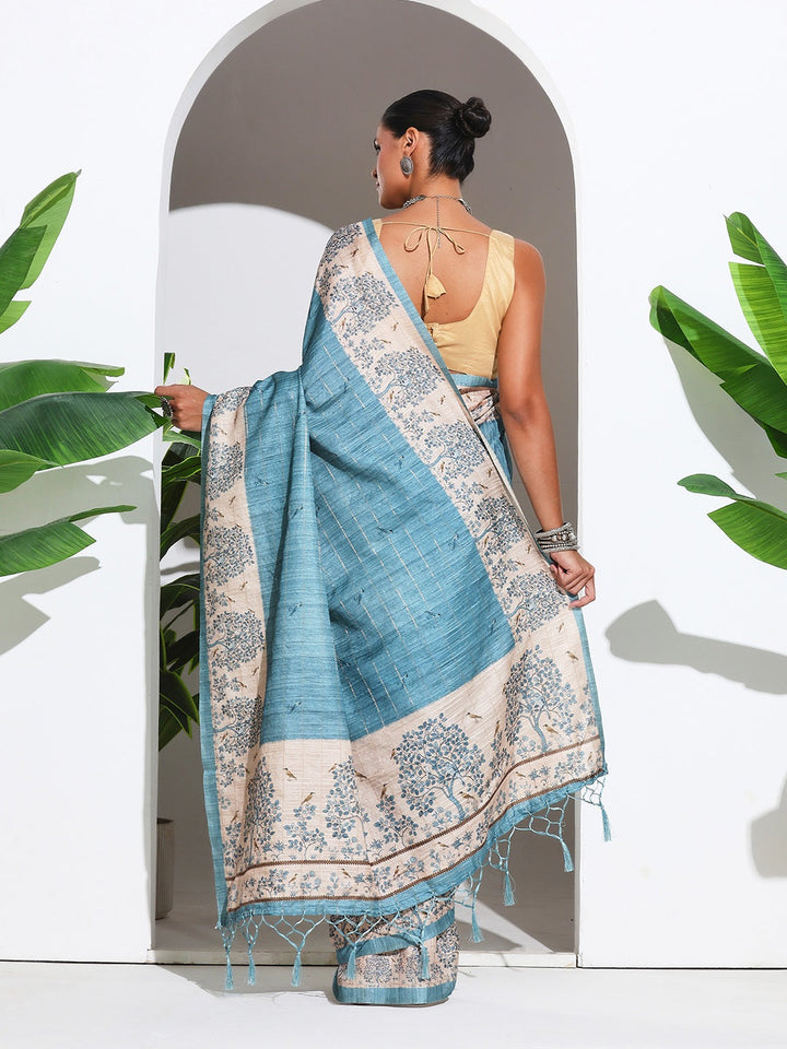 Floral Printed Tussar Silk Saree