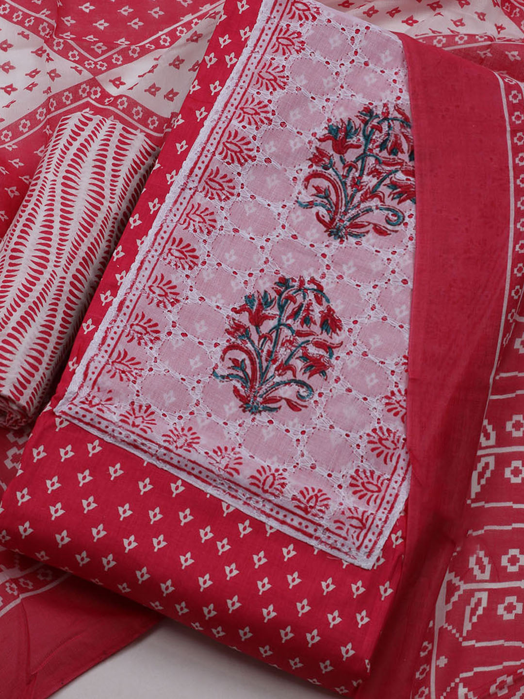 Printed Cotton Blend Unstitched Suit With Dupatta
