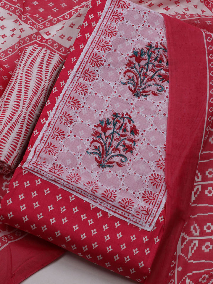 Printed Cotton Blend Unstitched Suit With Dupatta