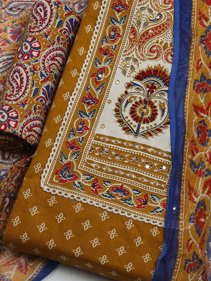 Embroidered Cotton Blend Unstitched Suit With Dupatta