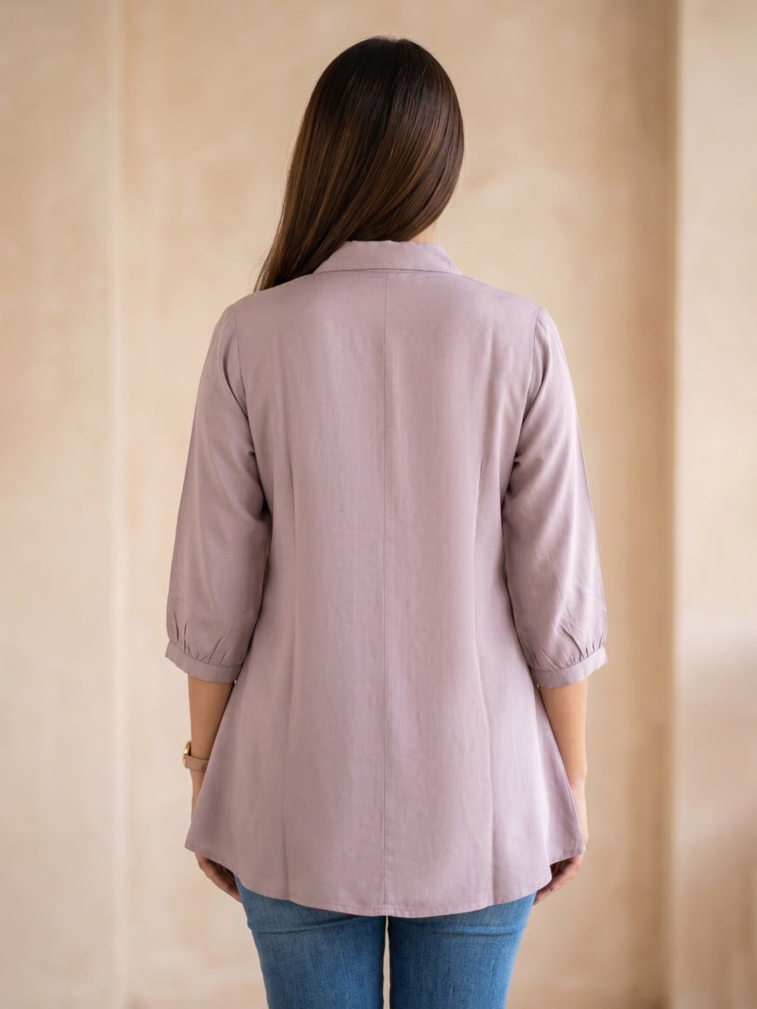Lavender Embroidered Cotton Blend Straight Kurta