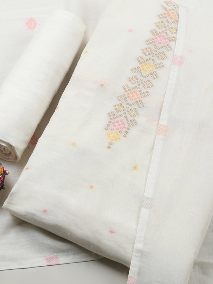 Woven Design Cotton Blend Unstitched Suit With Pant &amp; Dupatta