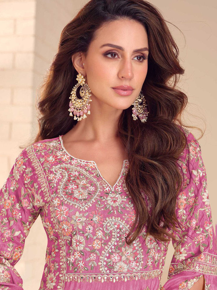 Embroidered Simmar Kurta With Gharara &amp; Dupatta