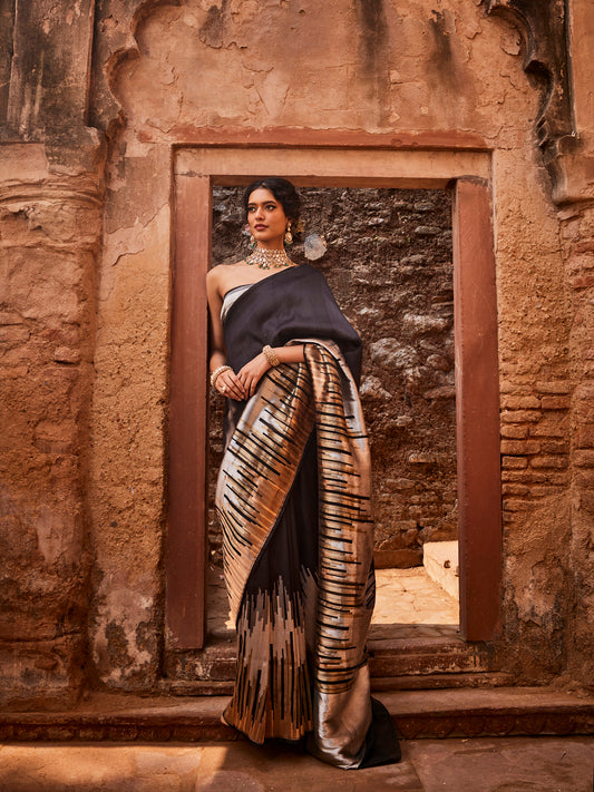 Plain Zari Border Banarasi Woven Saree