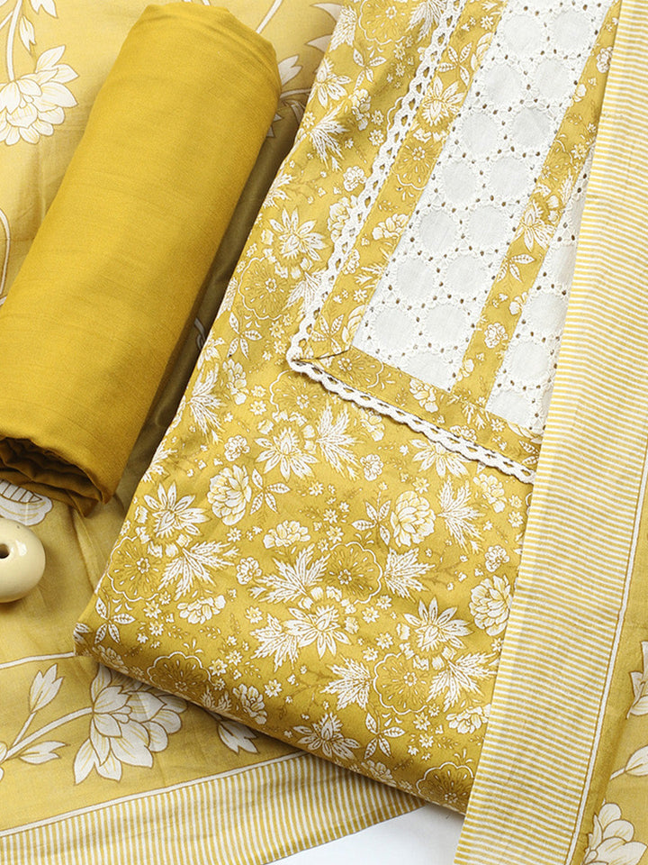 Printed Cotton Blend Unstitched Suit With Pant &amp; Dupatta
